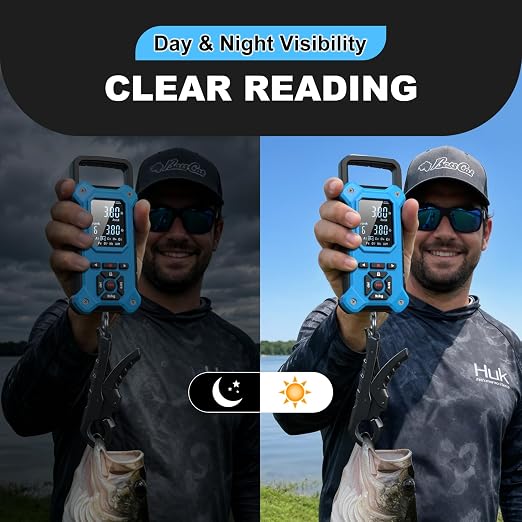SNAIL TRAIL 8 Storage Bins Digital Fishing Scale & Lip Gripper with Auto-Rank, Large & High Contrast Backlit LCD Display, Multi-Mode(LB, LB-OZ, KG), 50 lbs Tournament Bass Fish Weigher, Gift for Men