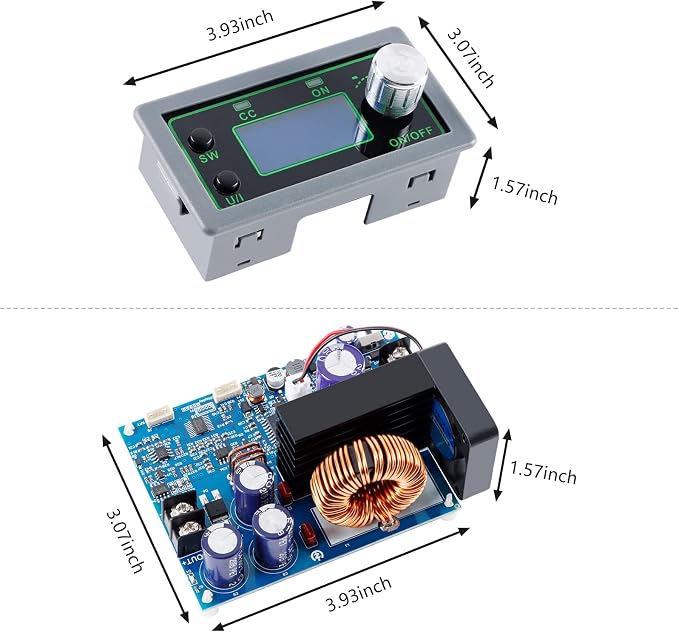 CNC Buck Adjustable Power Supply Module, Adjustable Buck Converter 50V 20A 1000W Voltage and Ammeter DC Voltage Regulator, LCD Display/DC Converter/DC CNC Power Supply/DC Converter Gray