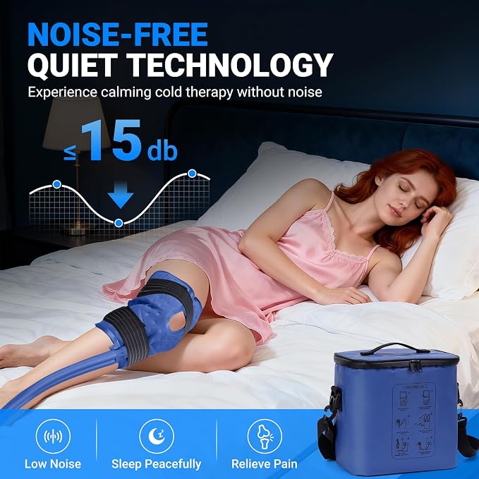 Cold Therapy Machine, Programmable Timer Ice Machine for Knee After Surgery, Portable Knee Ice Machine with Quiet Pump, Continuous Cold Flow, 12H Cooling, Knee Replacement, Swelling Reduction