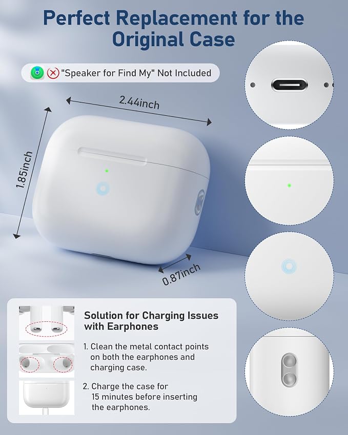 Wireless Charging Case Compatible with AirPods Pro 3 (White) | Replacement Charger Case, Touch-Control Bluetooth Pairing, USB-C Charging Port, Earbuds Not Included, 2025 Released