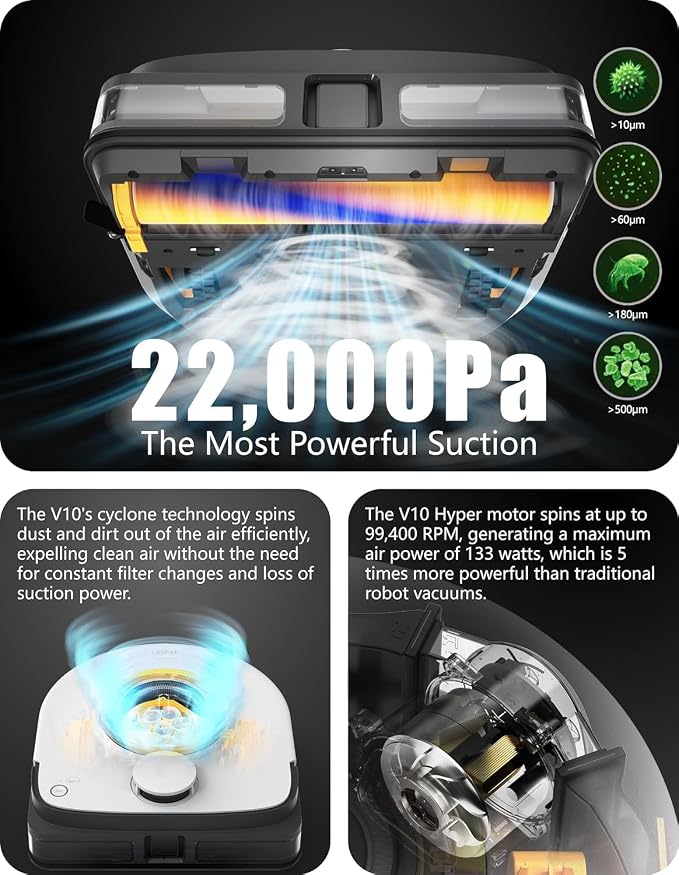 UBPET Robot Vacuum for Pet Hair, 22,000Pa Ultra-Strong Suction Automatic Robot Vacuum Cleaner, Tangle-Free Cleaning, Smart Mapping with LiDAR Navigation, App Controlled Vacuum Robot