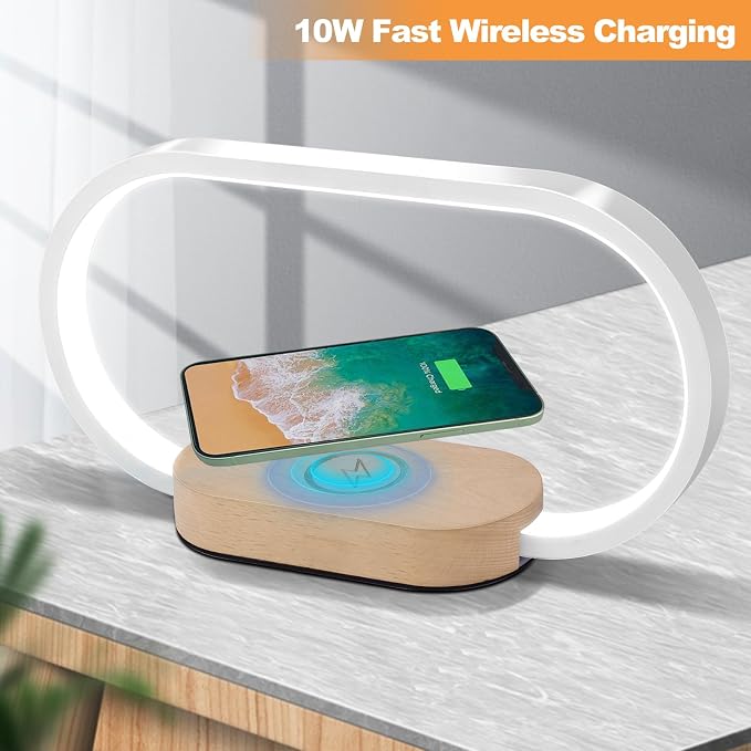 Donewin Wireless Charging Bedside Lamp with USB Charging Port,Premium Wooden Nightstand Light for Bedroom,Nursery Lamp,Touch-Control Desk Lamp,Ideal Gift Choice,Stepless Dimming& 3 Color Temps