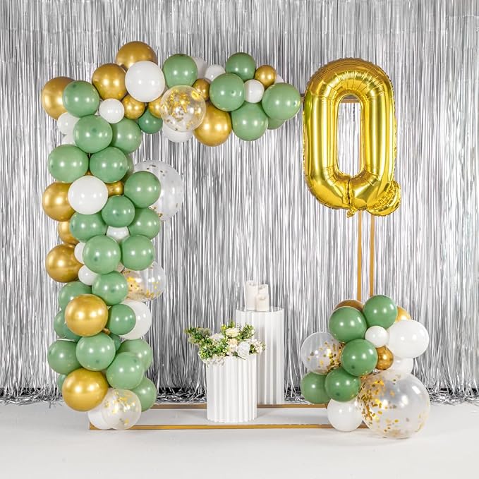 Restaurantware-Balloonify Balloon Garland Set, 1 Party Decoration Kit - 117 Balloons, With Chain, Green, White, & Gold Latex Balloon Arch Kit, Includes Glue Dots