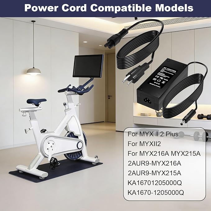 Power Cord for MYX Fitness Bike Compatible with MYX II 2 Plus MYX216A MYX215A 2AUR9-MYX216A Cycling Bike Power Adapter Charger