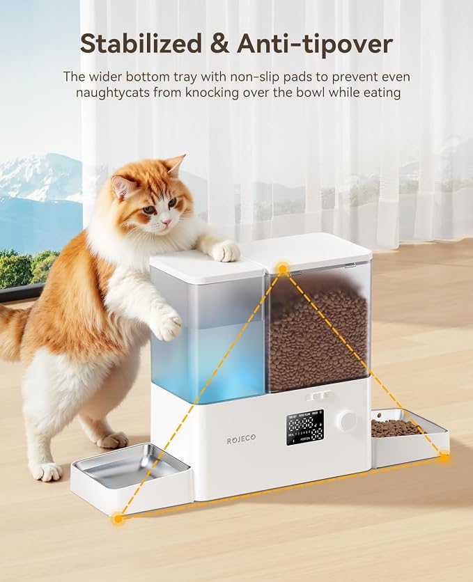 Rojeco 2in1 8.5L Automatic Pet Feeder and Water Dispenser and 3-in-1 Cat Steam Brush
