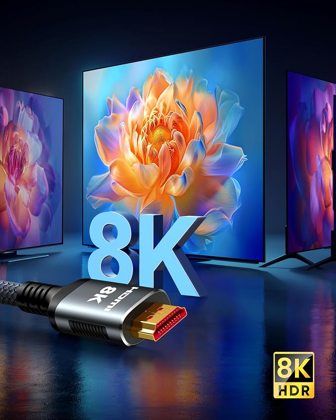 Snowkids 8K HDMI Cable 10 FT Grey, 48Gbps Ultra High-Speed HDMI 2.1 Cables Cord, 10K 8K@60Hz, 4K@120Hz Compatible for TV/Laptop/Monitor/PS-5/X-box/Projector/Entertainment, Sound System & More
