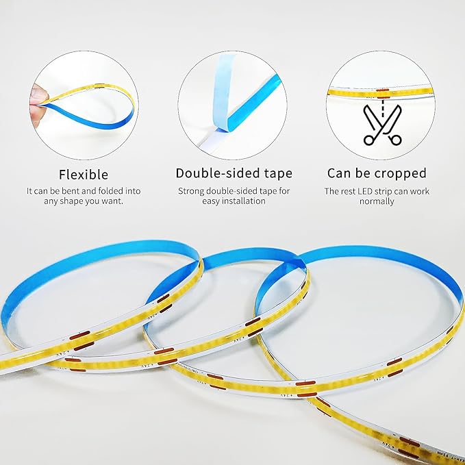 50FT COB LED Strip Lights 3000K Warm White Dimmable DC 24V Flexible LED Tape Light for Bedroom, with Remote and App Control LED Light Strip,for DIY Home Decoration