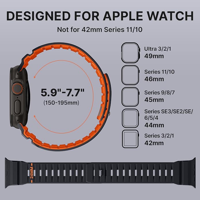Bandletic Magnetic Watch band Compatible with Apple Watch Bands - Magnet Bands 49mm 46mm 45mm 44mm 42mm Men Women, Rugged Silicone Strap for iWatch Series 11/10/9/8/7/SE3/SE2/SE/6/5/4/3/2/1