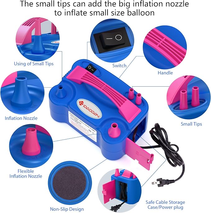 IDAODAN Electric Balloon Pump, Portable Electric Balloon Blower Machine Inflator Air Pump for Party Decorations