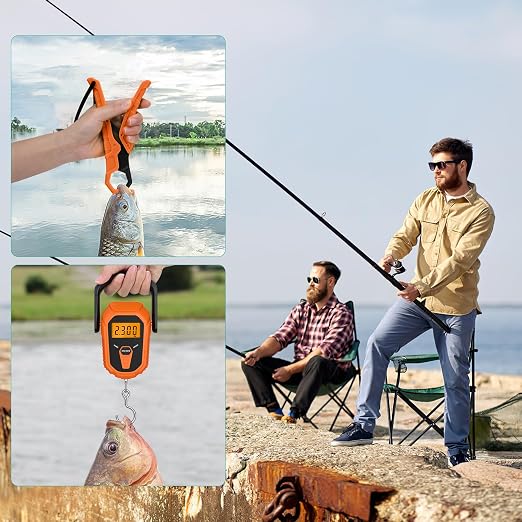 ORIA Digital Fish Scale with Lip Gripper, 110lb/50kg Hanging Scale, Floating Waterproof Fish Scale, Portable Luggage Scale with 38'' Built-in Tape Measure, LCD Backlit, Batteries, for Indoor, Outdoor
