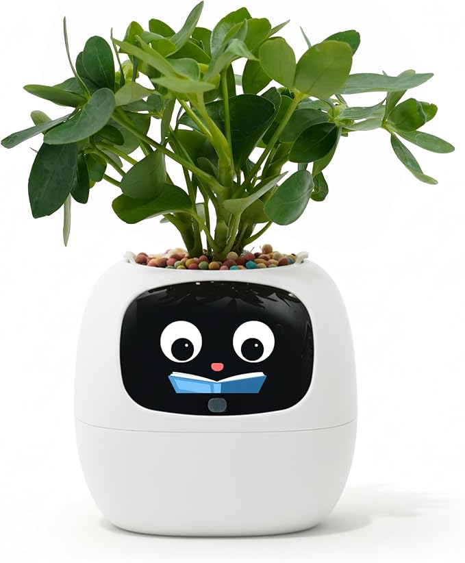 PLANTSIO Ivy AI Smart Planter Intelligent Flower Pot for Home Decoration Plants Companion Neat Desk Setup Gift Pet Planter Robot Guidance on Plant Care with Emojis (Ivory)