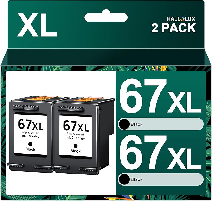 HALLOLUX 67XL Black Ink Cartridge Replacement for HP 67XL Black Ink Cartridge for DeskJet 2855e 2827e 1255 2755 2755e 4155e Envy 6055 6055e 6052 6058 6075 6455 6455e 6452 6458 (2 Pack)