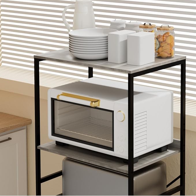 Mini Fridge Shelf Mini Fridge and Microwave Stand Over Mini Fridge Storage Rack Height Adjustable Microwave and Fridge Stand Suitable for Dorm, Kitchens, Offices, Modern Gray
