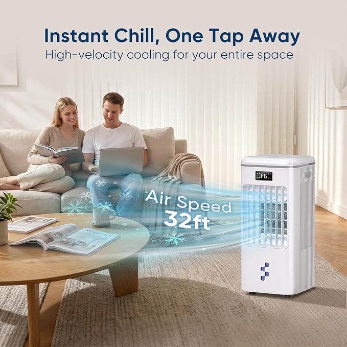 Evaporative Air Conditioners, Portable Personal Air Cooler with Detachable Water Tank & Ice Box, 36-40dB Quiet Air Cooling Fan with Child Lock, Evaporative Cooler for Bedroom Swamp Cooler