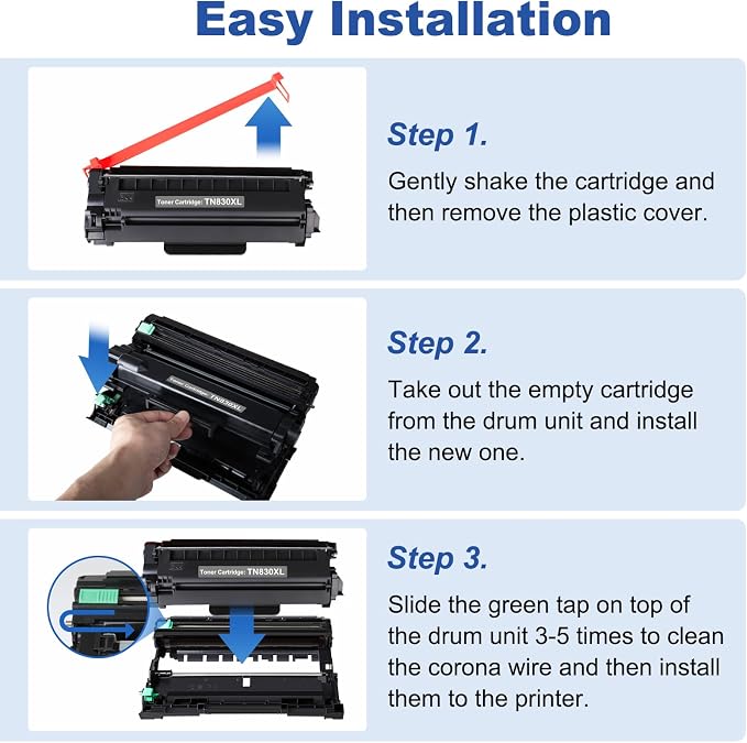 TN830XL Black Toner Cartridge Ink for HL-L2460DW Printer Replacement for Brother TN830 XL TN830 TN-830 Toner Set for DCP-L2640DW HL-L2460DWXL HL-L2405W MFC-L2820DW MFC-L2820DWXL, 2PK (with Chip)