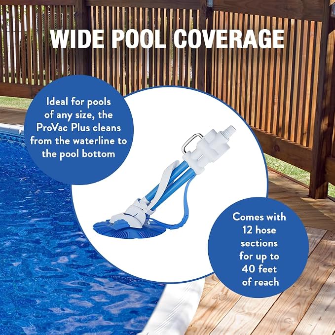 Doheny's ProVac Plus Automatic Suction Swimming Pool Cleaner | Cleans from Waterline to Pool Bottom | Regulator Valve Automatically Adjusts Flow | No Tools or Electricity Needed | Above Ground Pools