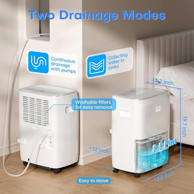 4,500 Sq.Ft Dehumidifier for Basement, Max 80 Pint/Day (Standard 60 Pint/Day) Smart WiFi Dehumidifier with Pump Drain Hose & Auto Humidity Control, Large Dehumidifiers for Home, RV, Bathroom, Bedroom