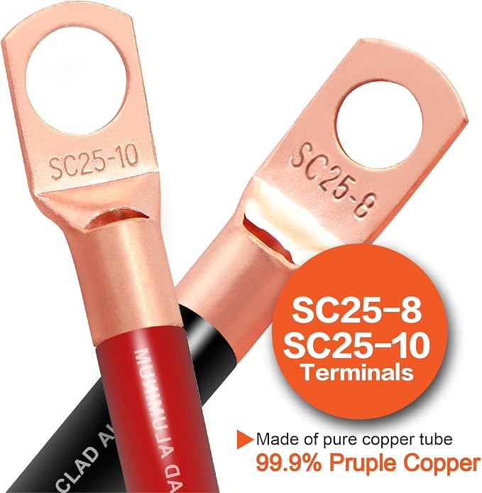 4 Gauge Wire (25ft Each - Red/Black) Copper Clad Aluminum CCA with Cable Cutter,Lugs Terminal Connectors and Heat Shrink Tube - Battery Power/Ground Cable,Car Audio Speaker,RV Trailer Amp Wiring kit