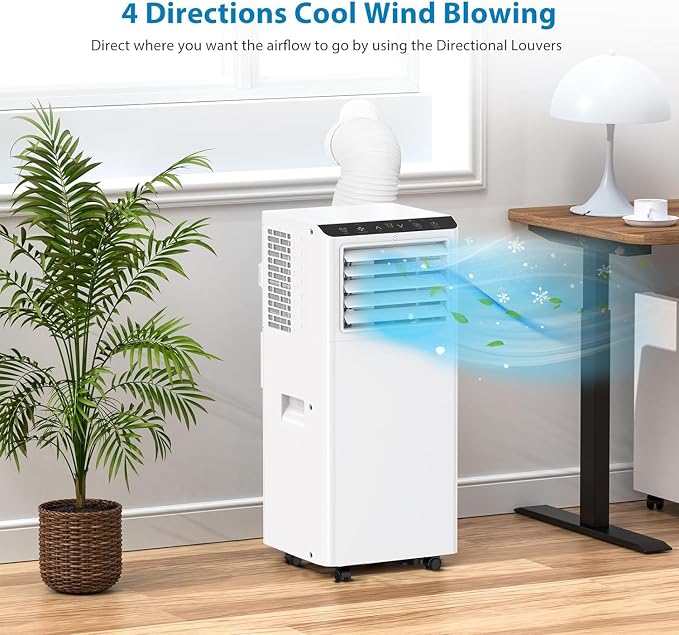 8000Btus Portable Air Conditioner 3-in-1 with Remote Control and LED Display - Cools Up to 350 Sq. Ft., Includes Dehumidifier, Fan, Sleep Mode, Energy Efficient, and Easy Installation Kit