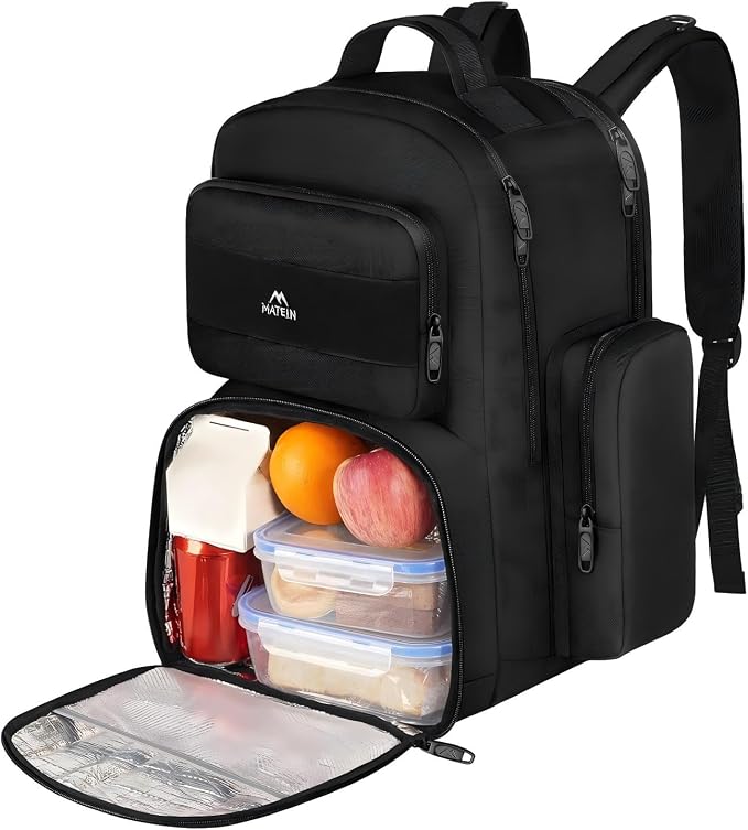 MATEIN Lunch Backpack for Men Work, 15.6 Inch Tactical Backpack with Lunch Compartment, Large Laptop Backpacks with Insulated Cooler Bag for Travel Beach Camping Picnic Hiking, Black