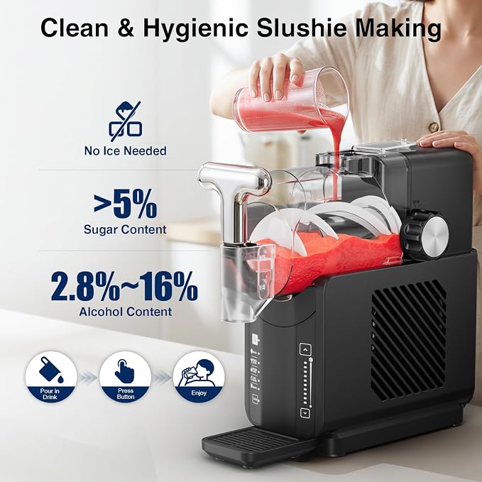 Slushie Machine, No Ice Needed, 85 oz Slushy Machine for Home, 5 Preset Programs & Auto-Clean Mode, Fast Chill Technolog, Frozen Drink Maker (Dark Grey)