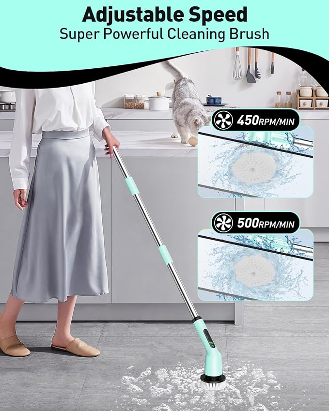 Electric Spin Scrubber, Shower Scrubber Cordless Scrub Brush, Green