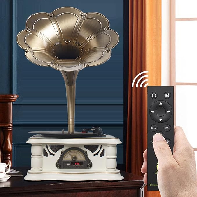 Gramophone Record Player Vintage,Retro Phonograph Vinyl Record Player,Horn Vinyl Tocadiscos DJ Turntable,Decorative Gramophone Speaker with USB Audio for Home/Villas/Restaurants/Parties/Classical Fans