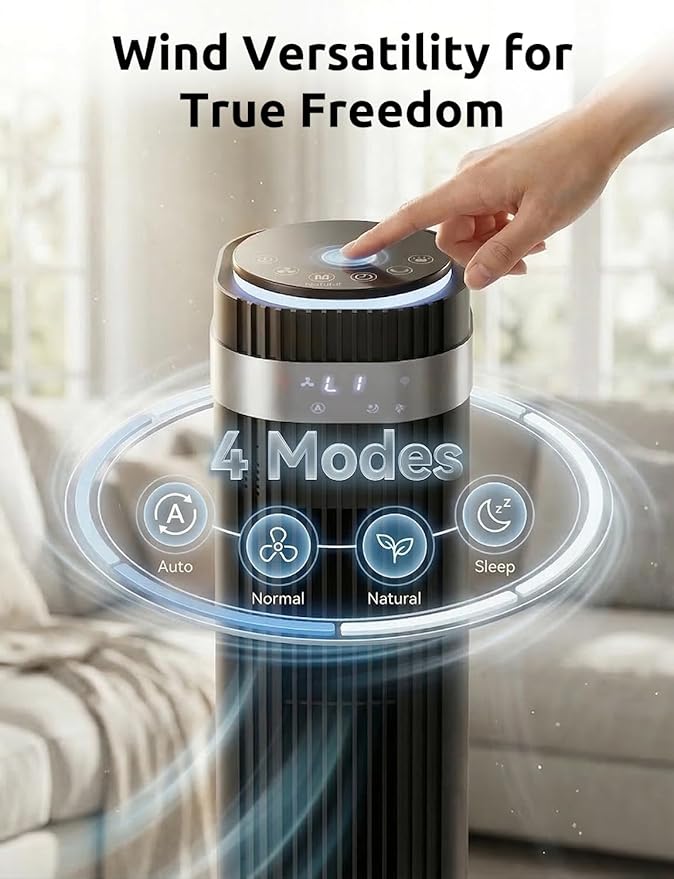 Tower Fan for Bedroom, Oscillating Bladeless Fan with Remote, 5 Speeds 4 Modes Quiet Fan 28dB, 22.3ft/s High Velocity,12H Timer, LED Display Cooling Fan Floor Standing Fan for Home Office, Dorm,Black