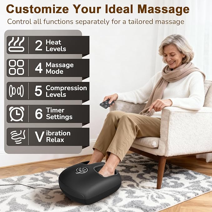 Foot Massager with Heat & Compression for Neuropathy and Tired Feet | Removable liners for easy cleaning, Thoughtful Gift for Family, Friends & Loved Ones