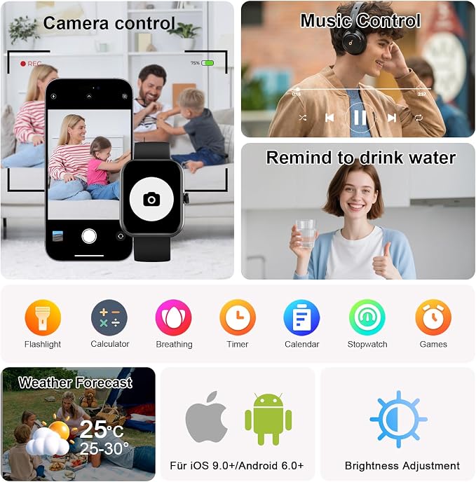 Smart Watch for Women Men, Alexa Built-in, Smartwatch for iPhone & Android Bluetooth Call, 1.91" HD Fitness Tracker with Heart Rate/SpO2/Sleep Monitor, IP68 Waterproof, Fitness Watch 100+ Sports Modes