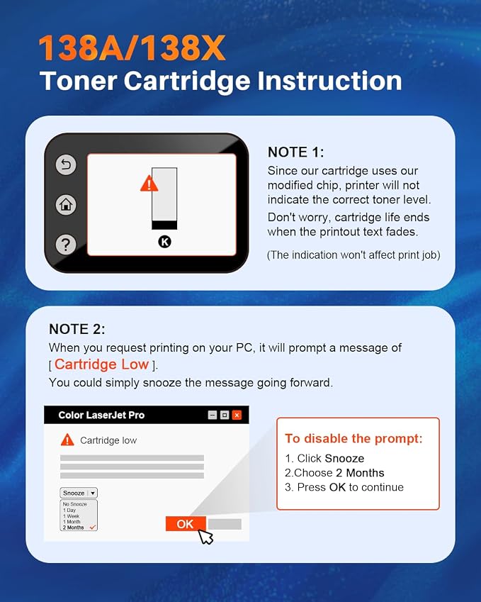 138A Toner Cartridge Replacement for HP 138A 138 A 138X 138 X Toner Cartridge ( with Chip ) Use for HP LaserJet Pro 3001dw 3001fdw MFP 3101fdw (2 Black)
