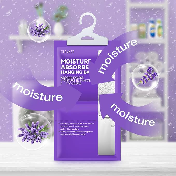 CLEVAST Moisture Absorbers Packets 10 Pack, Dehumidifier Bags for Closet, Scented Hanging Humidity Absorber in Wardrobes, Bedrooms, Bathrooms