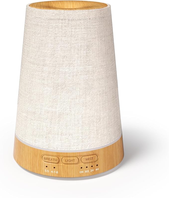 Marchred 150ml Cordless Fabric Essential Oil Diffuser with Guided Breathing Light, Portable Aroma Diffuser with Rechargeable Battery, 7-Color LED & Warm Night Light for Home, Meditation & Relaxation