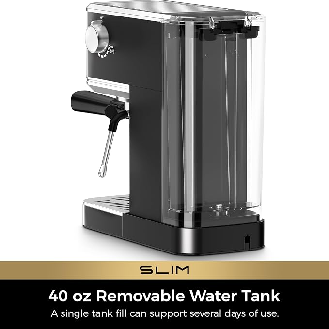 CHULUX Slim Espresso Machine with Milk Frother, 20 Bar Professional Italian Pump Espresso Coffee Machine for Home Cappuccino & Latte Maker, Stainless Steel, Black