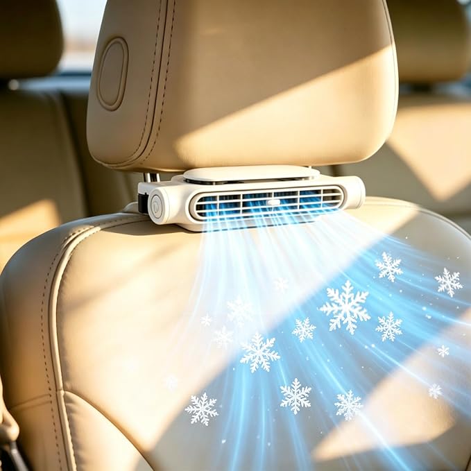 1PCS Car Seat Fan, Portable Car Fans for Backseat for Kids, USB Rechargeable Backseat Neck Cooling Air Conditioner Cooler Vent Clip on Fan with 3 Adjustable Wind Speeds Device for All Cars-Beige