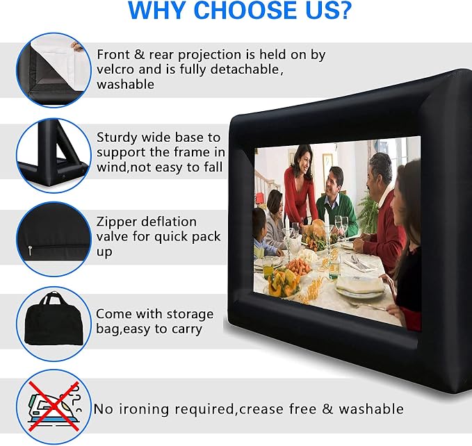 GZKYYLEGS 20 Feet Inflatable Outdoor and Indoor Theater Projector Screen - Includes Air Blower, Tie-Downs and Storage Bag - Portable, Supports Front and Rear Projection