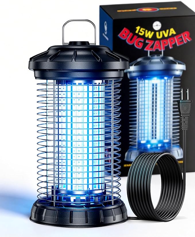 Outdoor Bug Zapper, IPX5 Mosquito Zapper with Dual Lure 365nm Light & 36℃ Body Heat CO2 Mimic, 4200V Smart High Voltage Insect Trap for Patio Backyard Garden