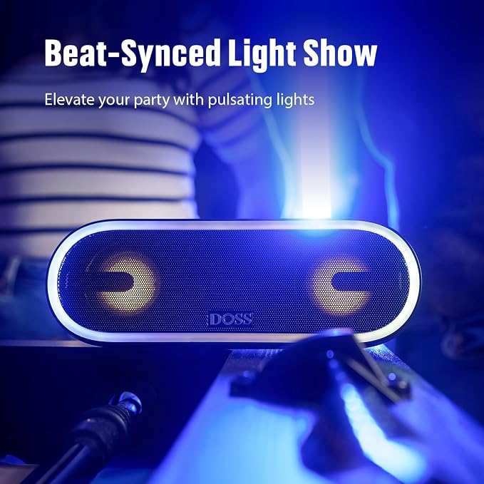 DOSS SoundBox Pro+ P300 Bluetooth Speaker, 40W Stereo Sound, Extra Bass,20H Playtime, Wireless Stereo Pairing, Beat-Driven Lights for Party, IPX6 Waterproof for Garden, Camping, Beach, Outdoor-Blue