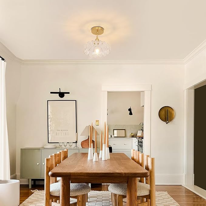 Shenmoyl Pendant Light with Clear Scindapsus Glass Lmapshade, Brass Vintage Pendant Light Adjustable Hanging Light for Kitchen Island Dining Room Hallway