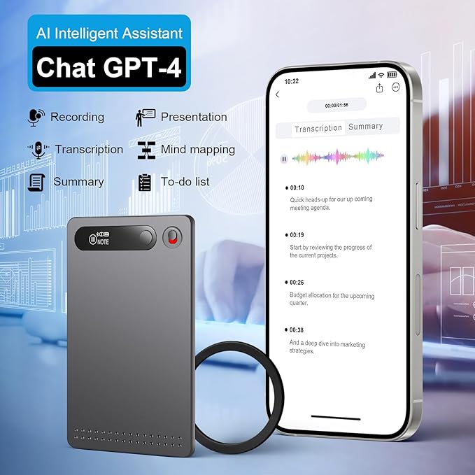 AI Voice Recorder,App Control Card Recorder with Case, Voice Recorder with Transcription, Support 23 Languages,64GB Memory, Audio Recorder for Meetings, Lectures, Calls