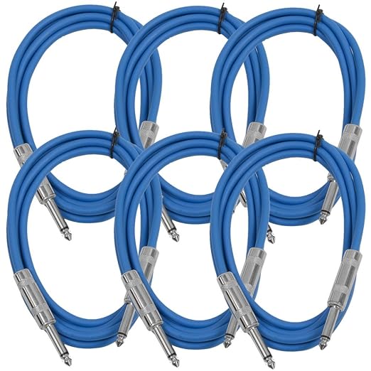 Seismic Audio SASTSX-6Blue-6PK 6-Feet TS 1/4-Inch Guitar, Instrument, or Patch Cable, Blue