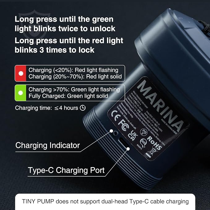 Portable Air Pump for Inflatables, 6 kPa Electric Air Pump with 4000 mAh Battery USB Rechargeable, Quick Inflate Deflate for Air Mattress, Pool Floats, Vacuum Storage Bags