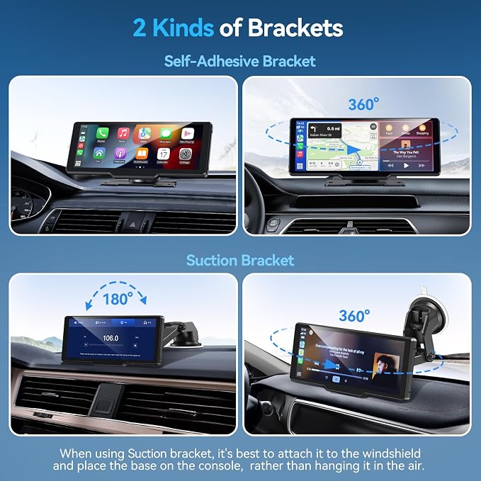 Portable Carplay Screen for Car, 10.26" Wireless Carplay Car Stereo & Android Auto, OTA Updates, Car Play Touchscreen with 1080P Backup Camera,GPS Navigation,Voice Control,5.0 Bluetooth (10.26inch)