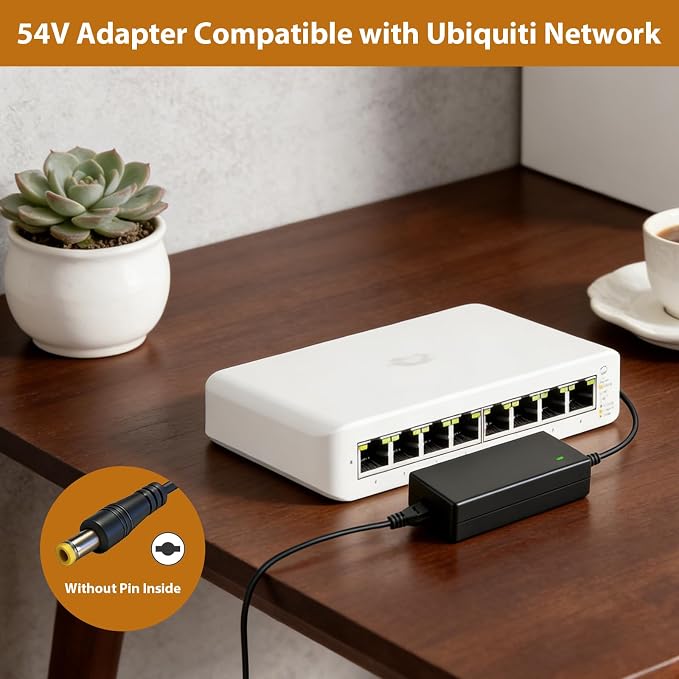 54V 1.1A Power Adapter for Ubiquiti Networks USW-Lite-8-PoE | Compatible with UniFi Lite 8 PoE 8Port Gigabit Ethernet Switch 8 Port Layer 2 USW-Ultra-60W NY-PW0L2-05401100 NYPW0L205401100