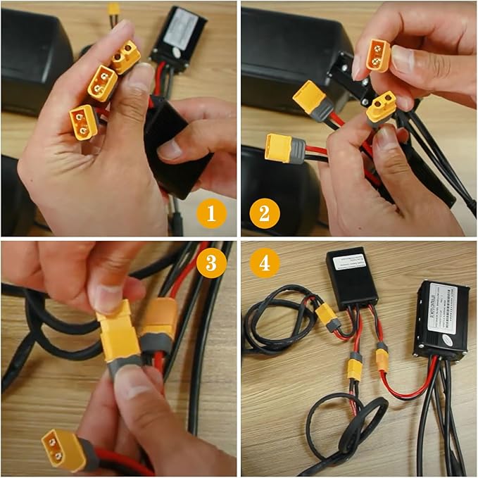 Electric Bike Dual Battery Discharge Converter, 20V-72V DC Double Battery Parallel Connector Adapter with XT60 Plug (40A)