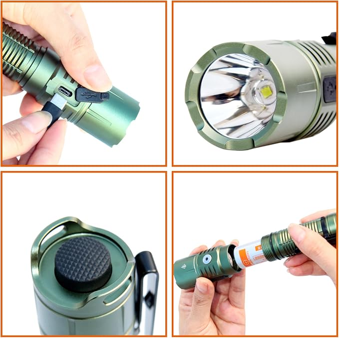 MX77 2530 Lumen LED Tactical Flashlight Law Enforcement, 390 Yards Beam Distance USB-C Rechargeable Pocket Flashlight with Battery