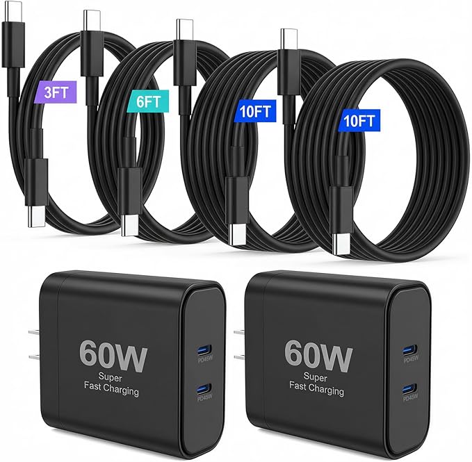 iPhone 17 Charger,45W Fast Charging Dual Port USB C Charger Block with 3/6/10/10FT Type C Charging Cable-PD Quick Adapter 3.0 for iPhone 17e/17/17 Pro/17 Pro Max/Air/16/15 Pro Max/Plus,iPad (Black)