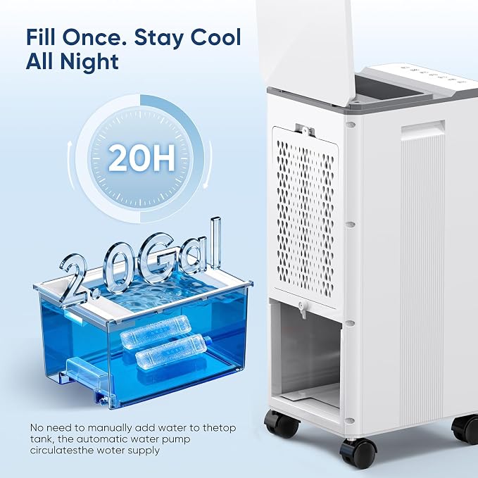 Evaporative Air Cooler, Portable Personal Air Cooler with Detachable Water Tank & Ice Box, 36-40dB Quiet Air Conditioners Cooling Fan with Child Lock, Evaporative Cooler for Bedroom Office Dorm Home