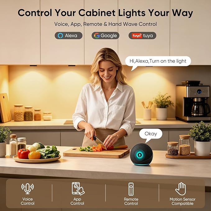 VST Smart Puck Lights, 10 Pack, 3000K-6000K Dimmable Under Cabinet Lighting, Compatible with Alexa & Google Home, App & Remote Control, 12V 2W, Recessed/Surface Mount, Black for Kitchen Display Case