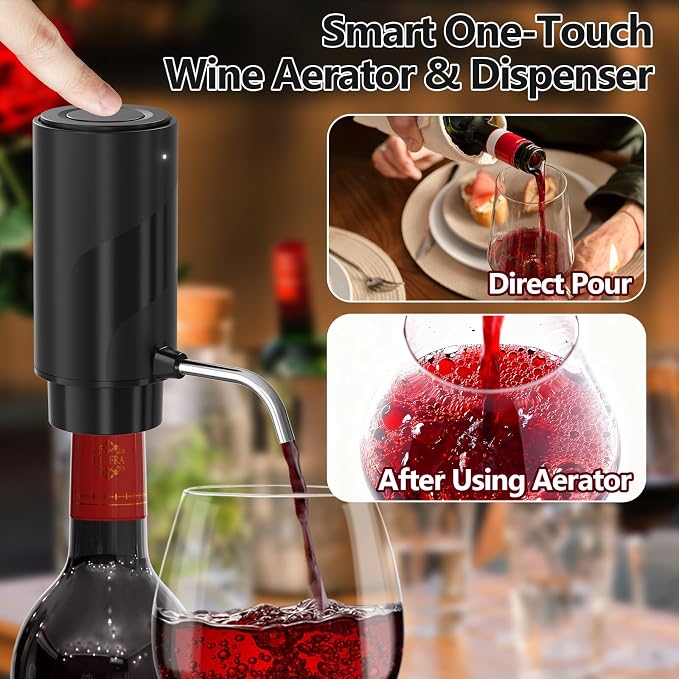 Fathers Day Gift Wine Aerator Electric Decanter – Automatic Wine Dispenser & Pourer with Type-C Rechargeable Battery, Instant Aeration Wine Accessories for Red & White Wine, Gift for Wine Lovers